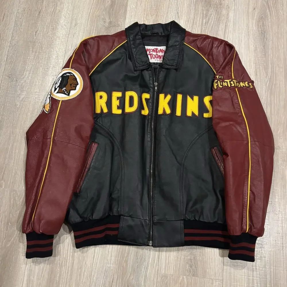 Vintage Washington Redskins The Flintstones Leather Jacket XL 90s Montana Toons
